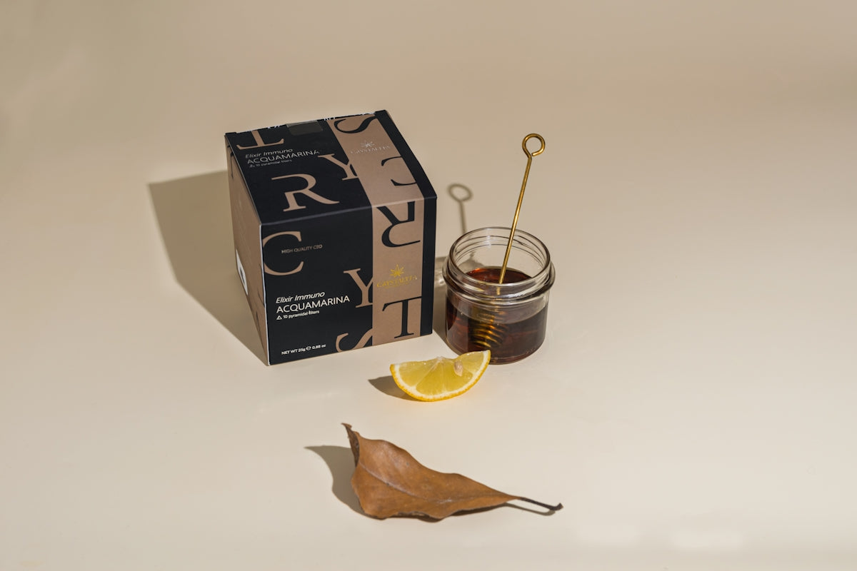 a glass of tea next to a box of tea